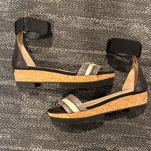 Jimmy Choo Black and Cream low Platform Sandals